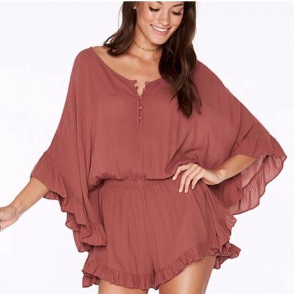 L*Space‎ Romper Women's XS/S Emily Sahara Red Ruffled